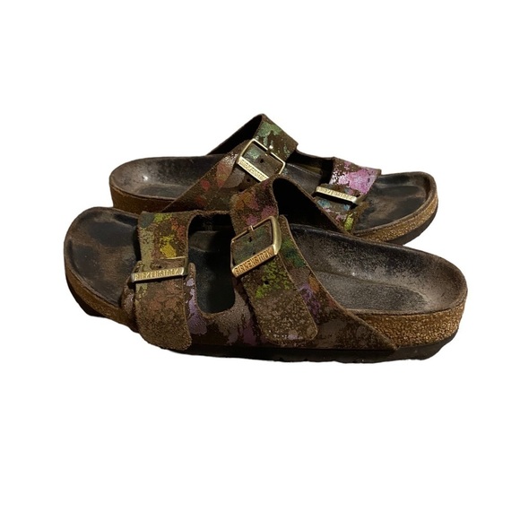 BIRKENSTOCK ARIZONA Flower Crush Mocca Leather Sandals Slide US5 EU36 UK3 Womens - Picture 3 of 16